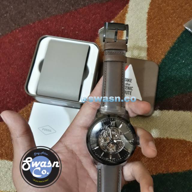 Jam tangan pria fossil me3155 townsman automatic brown leather strap original - gelang kulit murah