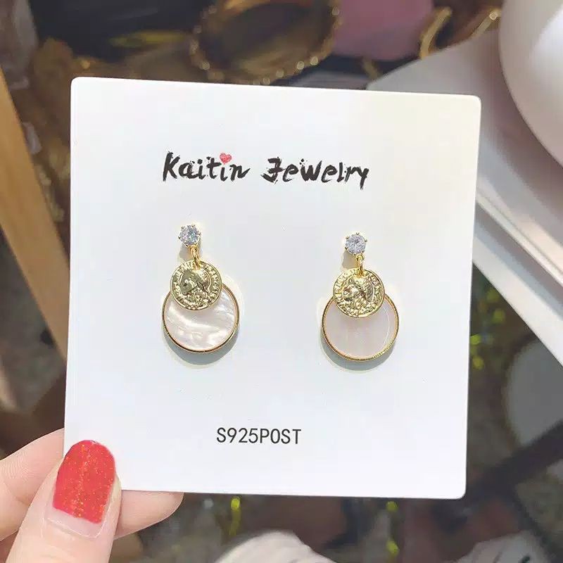 Anting Korea tusuk Bulatan Putih Emas