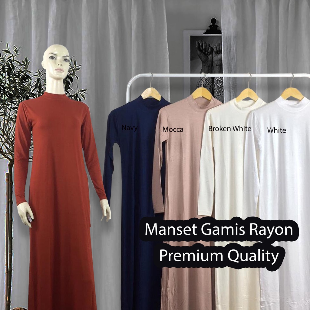 Gamis Manset Lengan Panjang Premium Bahan Kaos Rayon Super