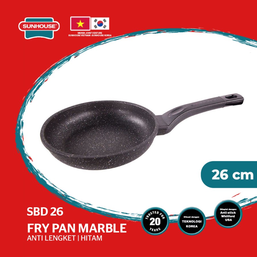 Sunhouse SBD26 Marble Frypan Anti Lengket Hitam 26 cm 1 Pcs