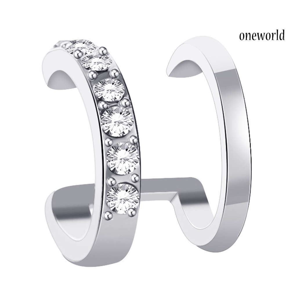 OW# 1Pc Exquisite Double U-shaped No Piercing Rhinestone Ear Cuff Ear Clip Jewelry Accessory