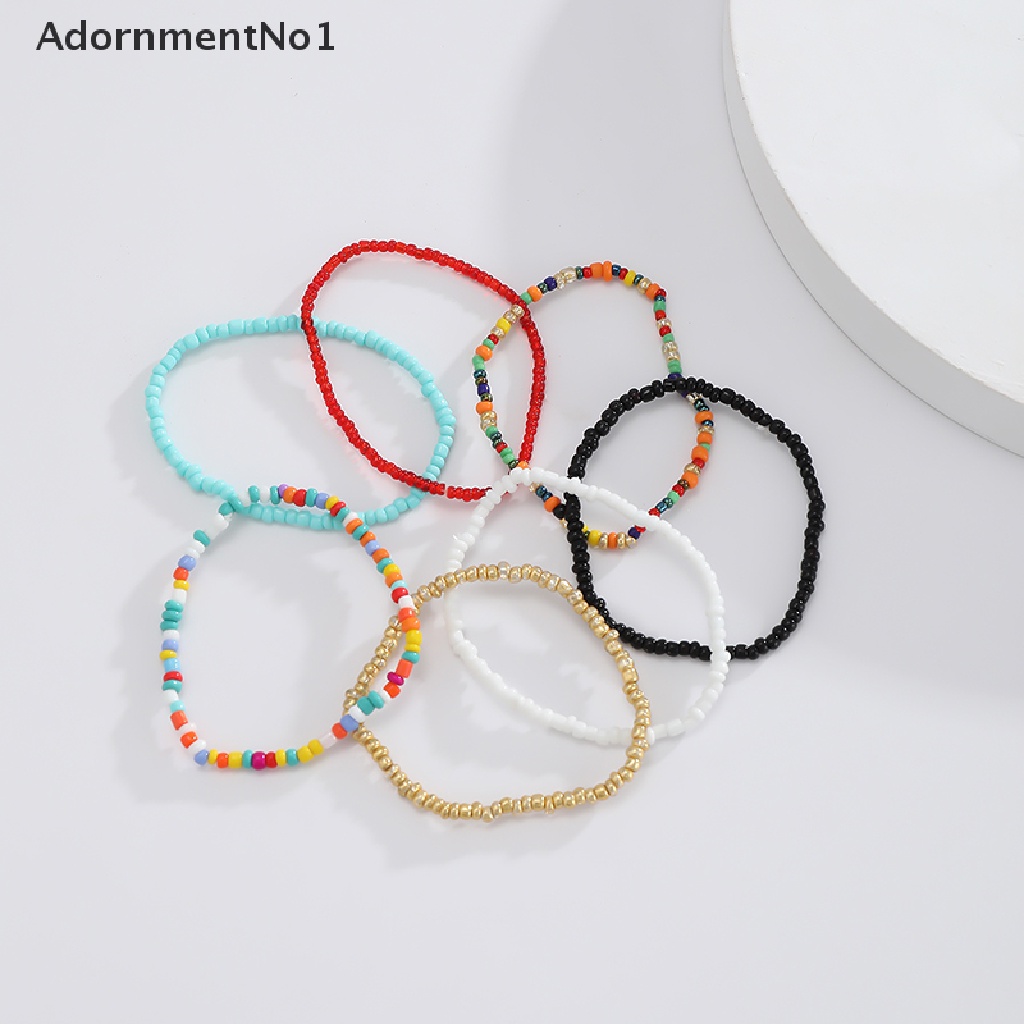 (AdornmentNo1) 7pcs / Set Gelang Tangan Elastis Gaya Bohemia Aksen Manik-Manik Warna-Warni Untuk Perhiasan Wanita