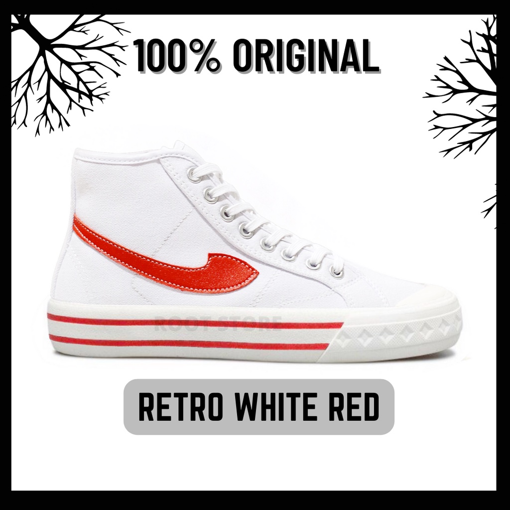 100% Original Sepatu Lokal Casual White Red Hi | Not Compass Retrograde High