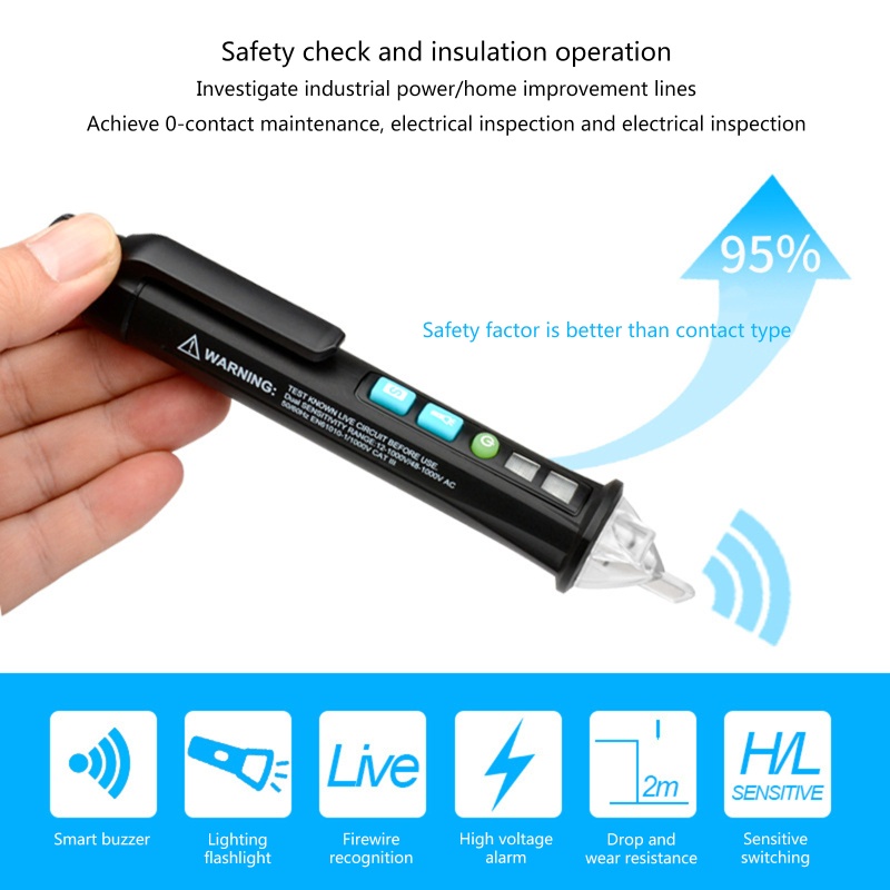 Btsg Voltage Tester Electrical Tester Non Contact Voltage Tester Breakpoint Finder Live/Kawat Nol/Detektor Sirkuit Untuk