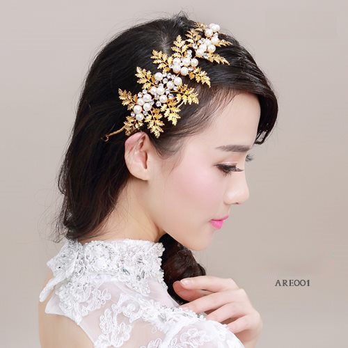 [BISA COD] AKSESORIS RAMBUT HEADPIECE PENGANTIN HAIRBAND TIARA GOLD ARE001