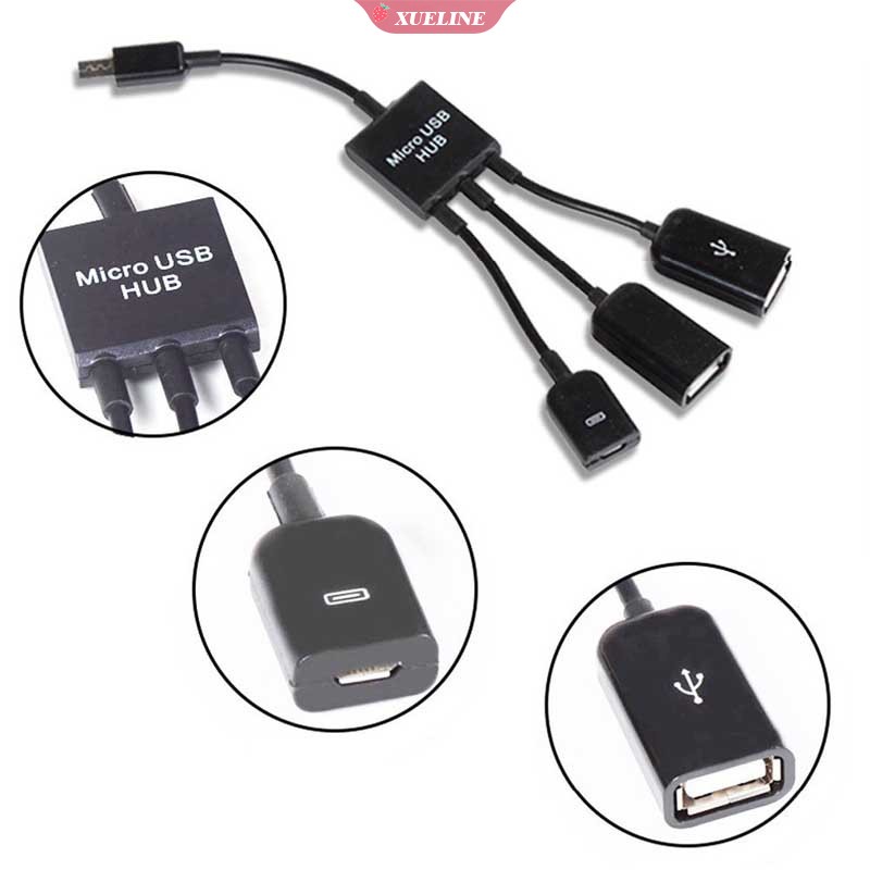 3 in 1 Kabel Adapter Power Charging Host OTG Hub 3 Port Micro USB Ke USB 2.0 Untuk Android