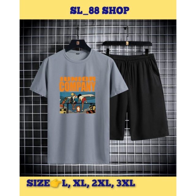 Set Pakaian Pria, Kaos+Celana Pendek Bermotif Junior Company