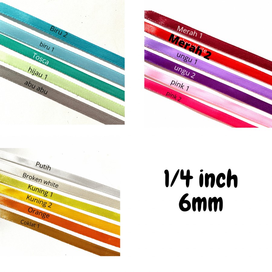 Pitan satin 1/4 inci pita saten 1/4 inci pita 6mm saten ribbon pita