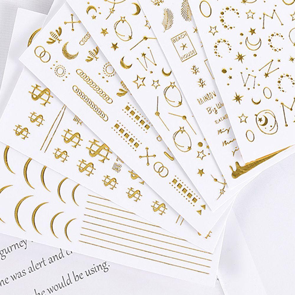 AUGUSTINA Agustin 3D Stiker Kuku DIY Dekorasi Nail Art Nail Tips Nail Patch Gold Embossed Starry Metal Strip