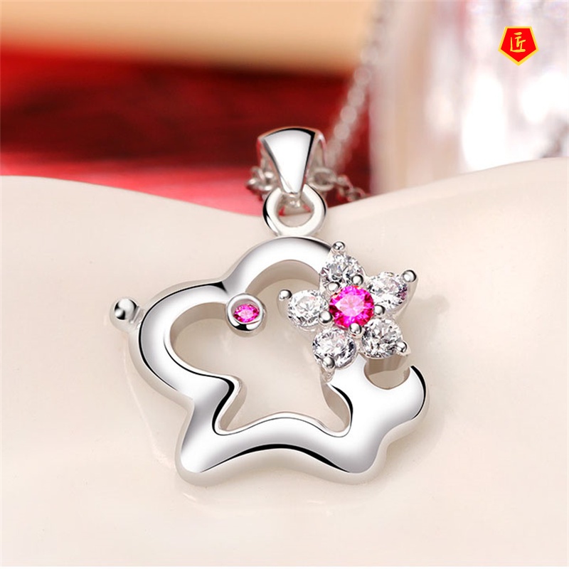 [Ready Stock]Flower Dog Inlaid Diamond Necklace Cute Sweet