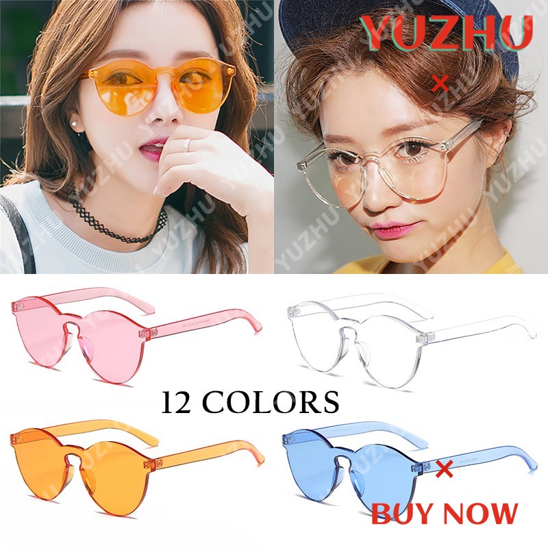 (YUZHU) Bayar di Tempat COD Candy Color Kacamata Hitam Wanita/Pria Mata Kucing Kacamata Sunglasses