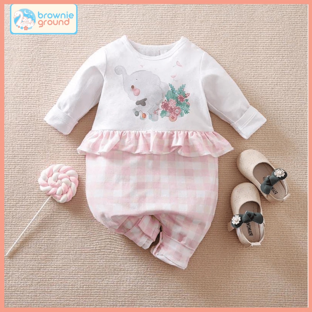 [COD] jumper anak perempuan lucu motif gajah kotak pink 2 tahun premium import brownieground