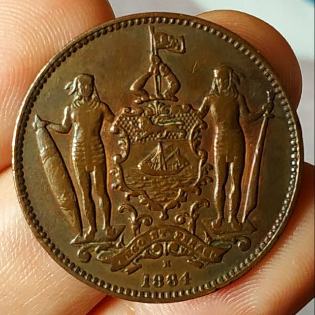 Koin kuno uang 1 sen, one cent British north Borneo (BNB) tahun 1884