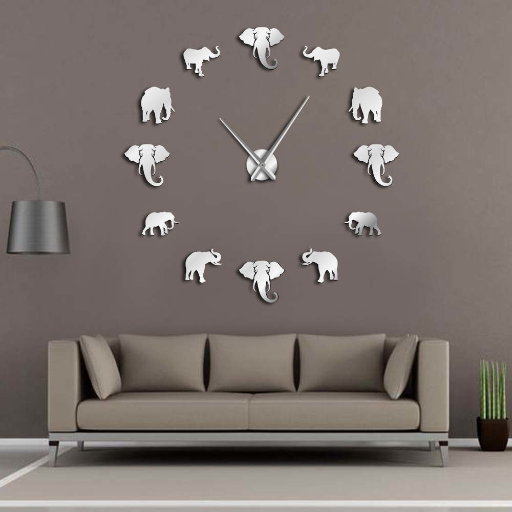 Jam Dinding Besar Diy Giant Wall Clock Quartz Creative Design 120cm Model Elephant Diy 208 Silver Shopee Indonesia