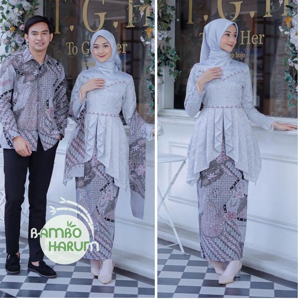 {MURMER} Baju Couple Batik Kebaya Brokat , Batik Kebaya Lamaran Tunangan Baju Batik Wisuda, Simple B