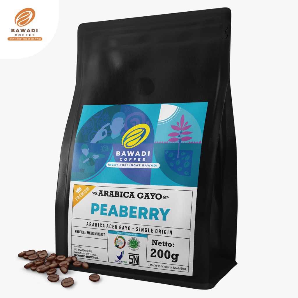 Kopi Arabica Peaberry 200gr - Bawadi Coffee - Arabica Gayo Premium - Kopi Aceh Jantan - Kopi -