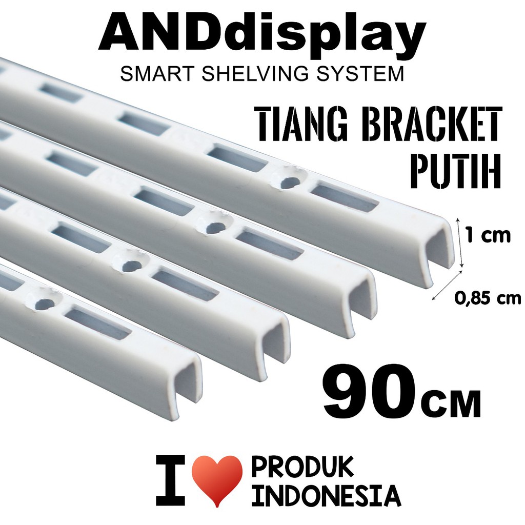 TIANG BRACKET 90 CM REL BRAKET PUTIH 90CM RAK DINDING AMBALAN KACA KAYU ANDDISPLAY