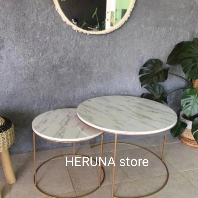 Meja ruang tamu minimalis. meja nesting table minimalis bulat - Putih