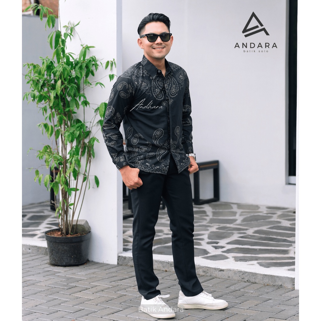 KANIEGARA Baju Batik pria Lengan Panjang Modern slimfit Kasual Jagu Biru Best Seller Rekomendet Katun Solo Sragenanl Terlaris SlimFit