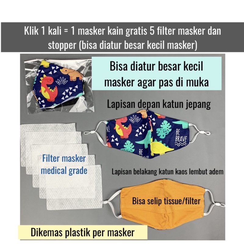 MASKER ANAK 2 SAMPAI 5 TAHUN PLUS FILTER MASKER DAN STOPPER