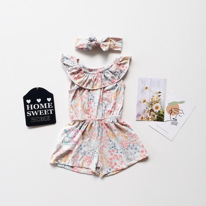 CUCI GUDANG!! PROMO 7.7 plazababyku  MX JUMPSUIT NESYA BANDO setelan bayi motif bunga yang lucu free headband