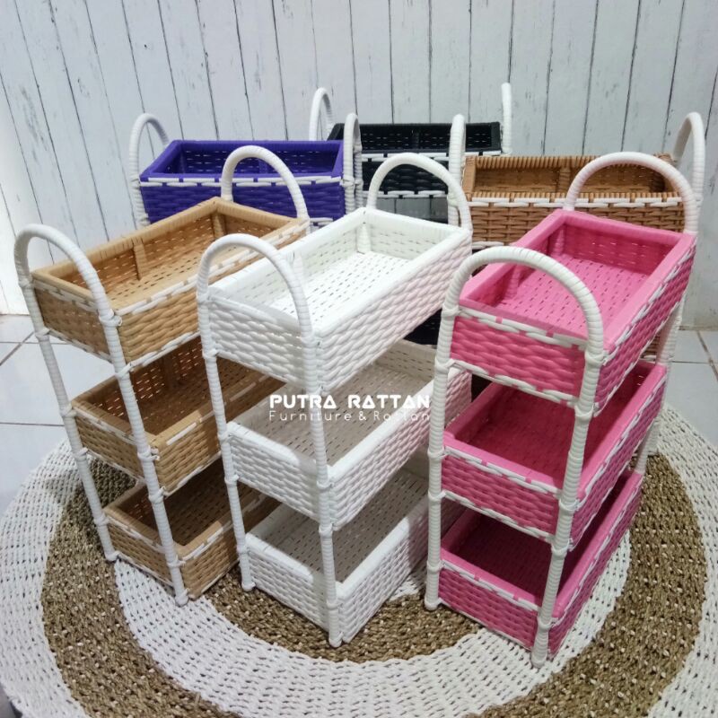 RAK SERBAGUNA ROTAN SINTETIS SUSUN 3-TEMPAT SERBAGUNA-RAK KOSMETIK MURAH