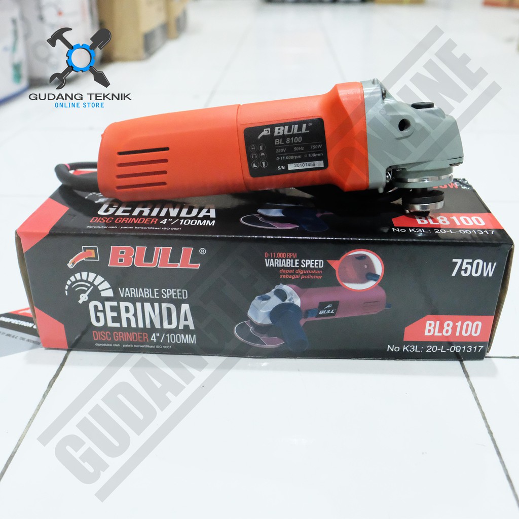 Bull BL 8100 / Mesin Gerinda Tangan 4&quot; Bull BL8100 VS Variable Speed - Angle Grinder Bull 8100