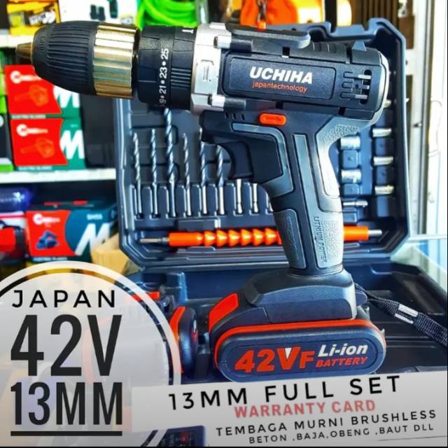 Mesin Bor  Baterai  Cordless Impact Drill 13mm 42v  Uchiha  