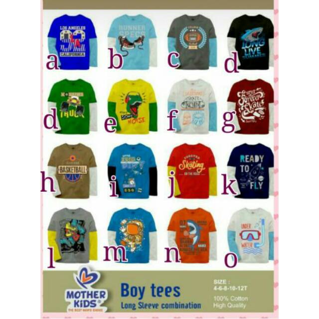 Motherkids long slevee kwalitas premium kaos anak  laki  