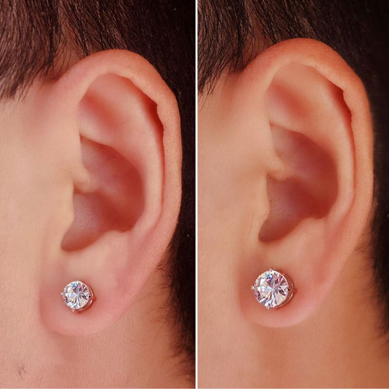 Anting Magnet Permata Putih / Anting Jepit Berlian Anti Karat / Anting Tempel Pria Wanita