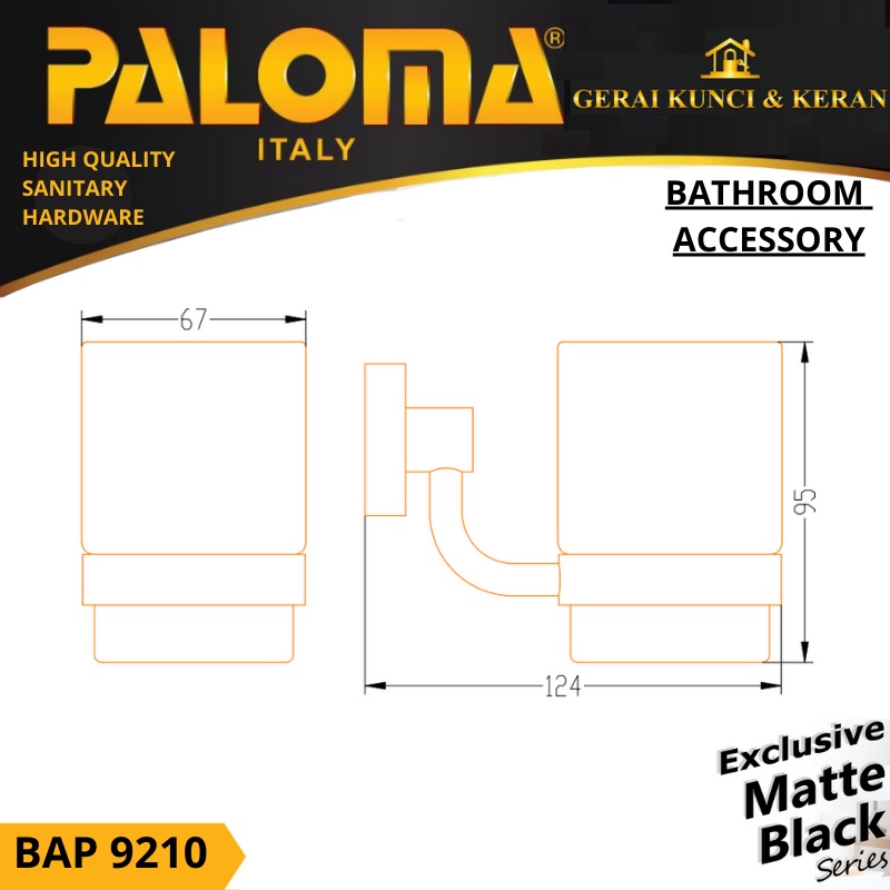 PALOMA BAP 9210 Tempat Gelas Sikat Gigi Kumur Rak Tumbler Holder Mandi Hitam Black