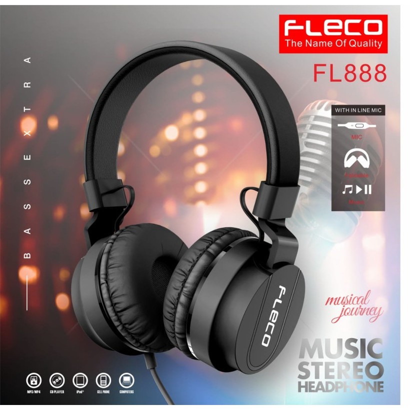 Fleco Headset Earphone Handsfree HF Headphone Extra Bass FLECO FL-888 FL888 FL 888
