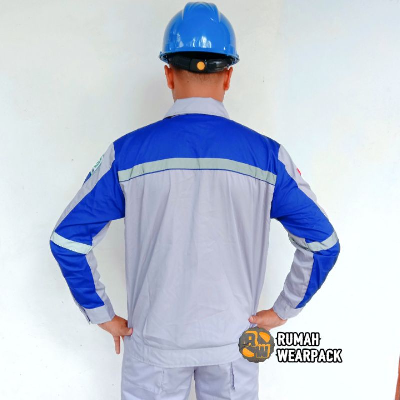 Baju Kerja/ Wearpack Proyek/ Seragam Kerja Atasan Warna Abu Muda Biru Benhur