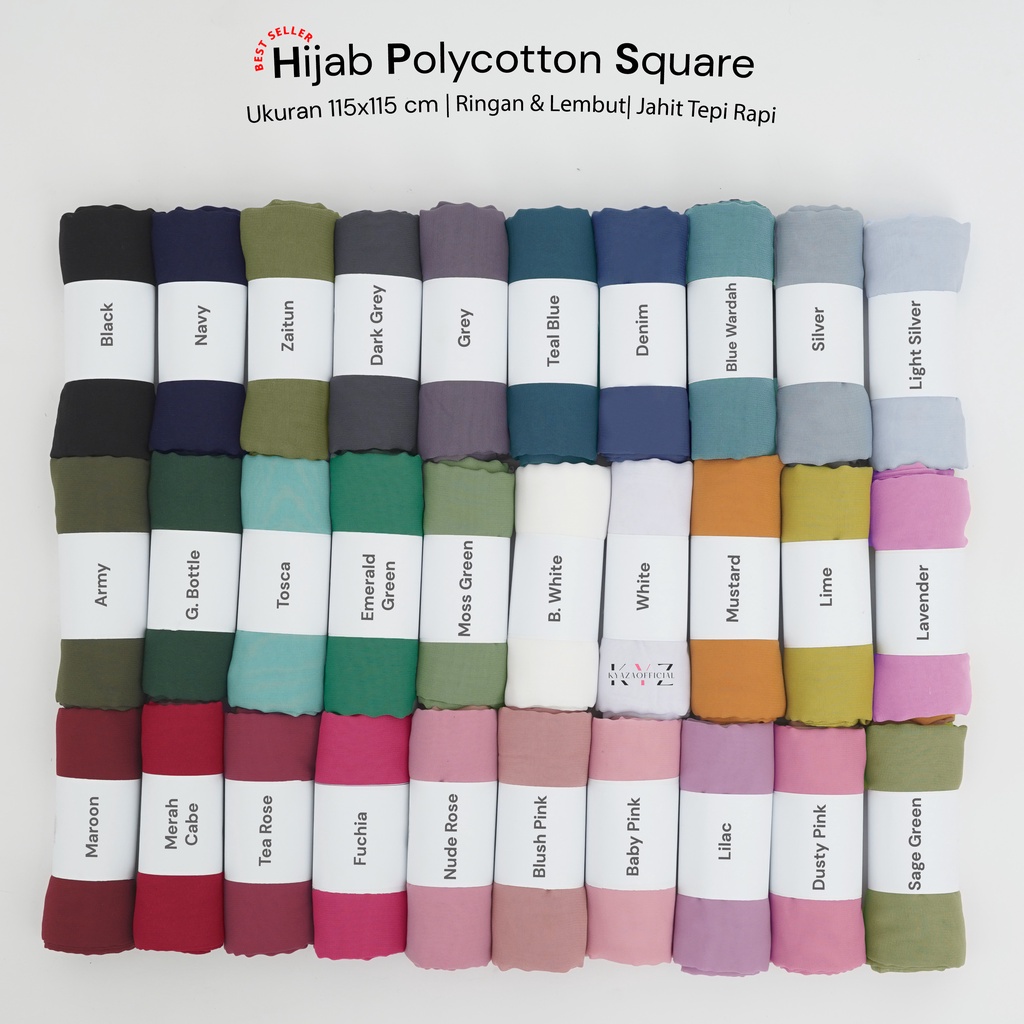 (PART 1) Hijab Segempat Polycotton Premium Jahit Tep,i Bella Square , Plain Hijab/Poton Polos