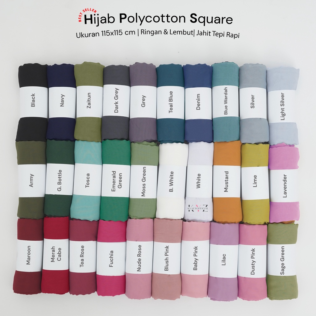 (PART 1) Hijab Segempat Polycotton Premium Jahit Tep,i Bella Square , Plain Hijab/Poton Polos