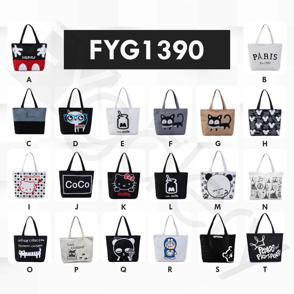 MARKAS MS1390 Totebag Wanita Tote Bag Resleting Kanvas Karakter