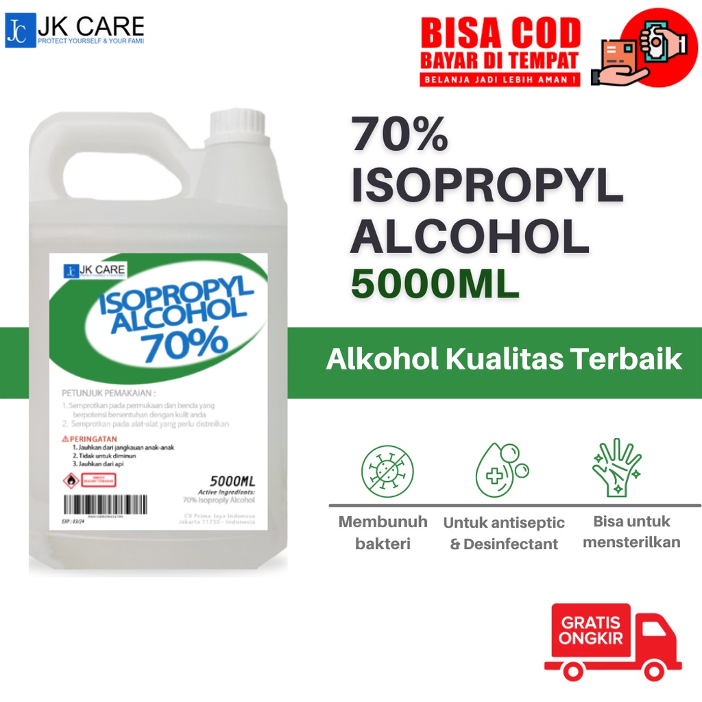 JKCARE 70% Isopropyl Alkohol Antiseptik Sanitizer Disinfectant 5 Liter