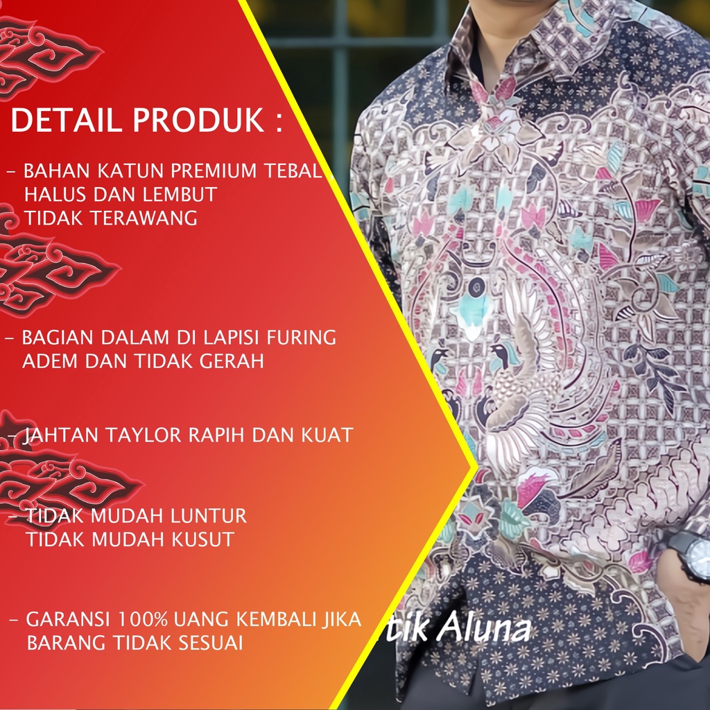 KEMEJA BATIK PRIA LENGAN PANJANG PREMIUM REGULAR KANTOR MODERN BATIK ALUNA PCW 015