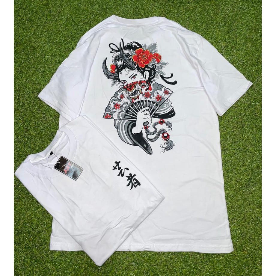 KAOS PRIA DISTRO CATTON COMBAD 30s / BAJU DISTRO / KAOS COWOK  / BAJU KAOS SAMURAI DISTRO TERBARU BAJU KAOS SAMURAI GEISHA PUTIH KAOS SURAI JEPANG/KAOS PUTIH MOTIF/BAJU KAOS ANIME