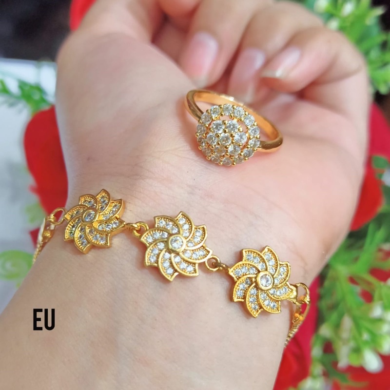 GELANG TANGAN TITANIUM ITALI FREE CINCIN PERMATA ZIRCON GOLD PERHIASAN WANITA ANTI KARAT | COD