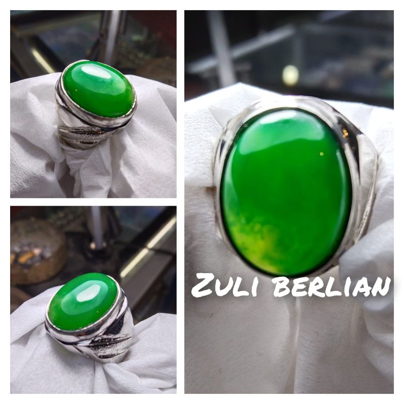Cincin batu akik giok hijau kristal