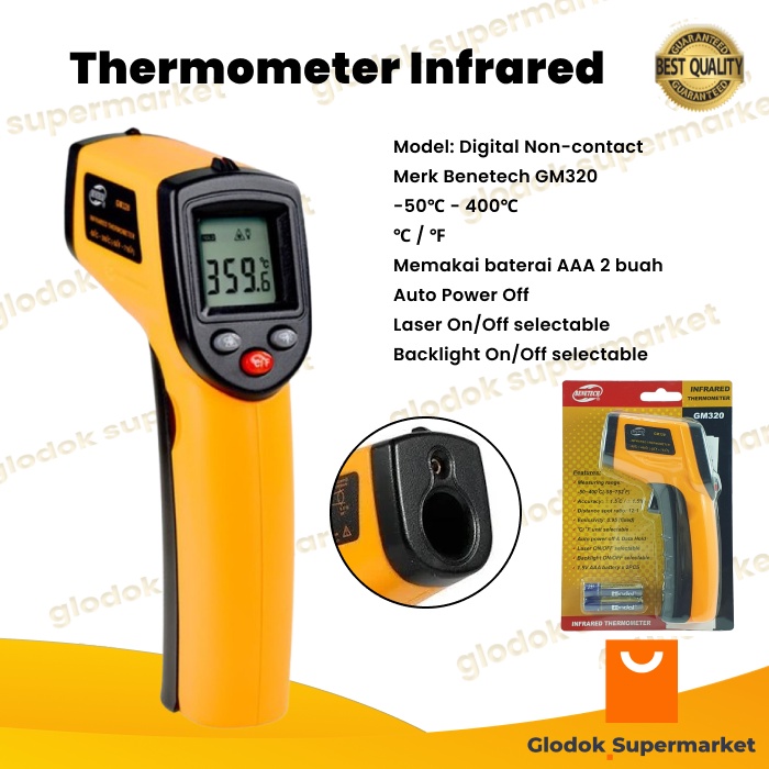 Thermometer Infrared Benetech GM320 Termometer Tembak Digital Thermogun Alat Ukur Suhu