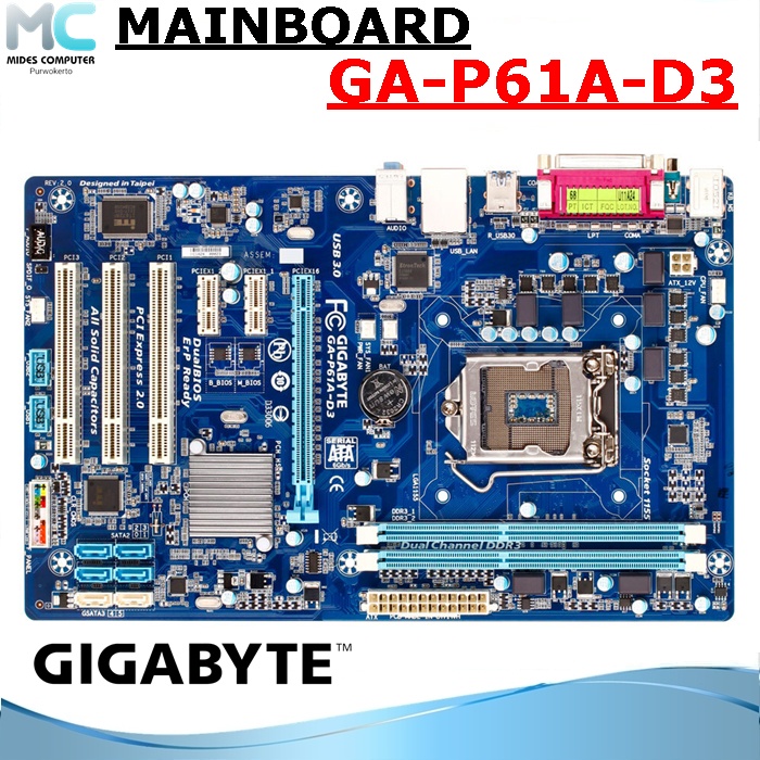 Motherboard GA-P61A-D3 Intel LGA 1155 Gigabyte Atx Offboard 4 Slot Ram