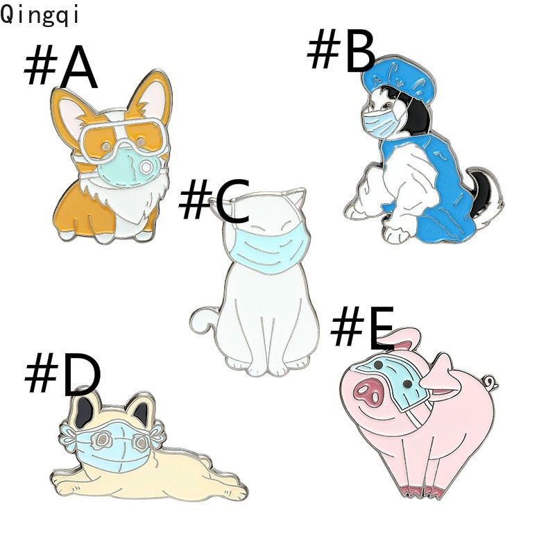 Bros Pin Enamel Desain Kartun Hewan Kucing Anjing Babi Bulldog Masker Wajah Untuk Hadiah Perhiasan