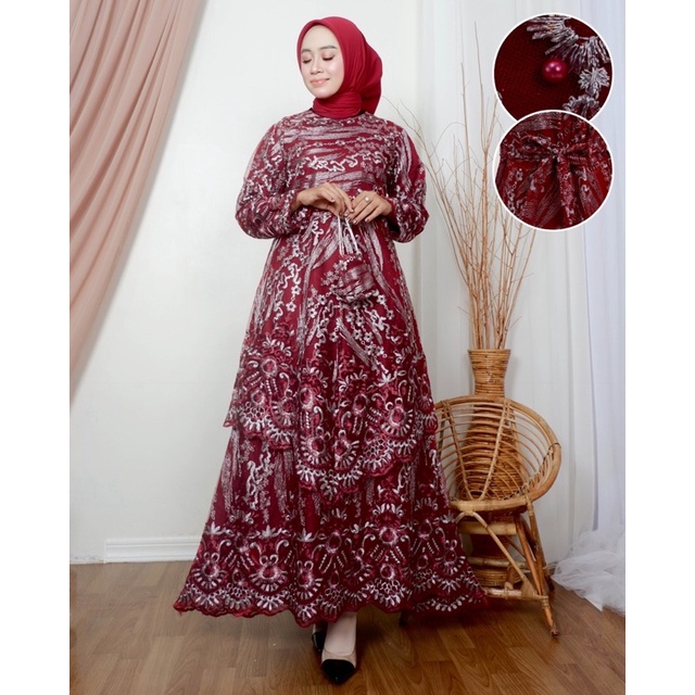 Gamis Tile Bordir|Gamis Tile Runcing|Gamis Tingkat Tile|Gamis Pesta Jumbo|Gamis Kondangan Mewah|Gamis Kebaya Brukat Modern|Gamis Pesta Mewah|Gamis Tingkat Busui|Gamis Bordir Mewah|Gamis Brukat Mewah|-5