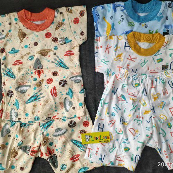 LittleQ 1 stel baju bayi lengan pendek suai + celpen 3/4