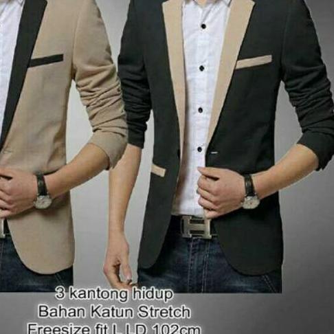 ♞ JAS BLAZER FASHION PRIA MODERN WARNA KOMBINASI HITAM CREAM BAJU COWOK PAKAIAN MODEL LAKI UNDANGAN 
