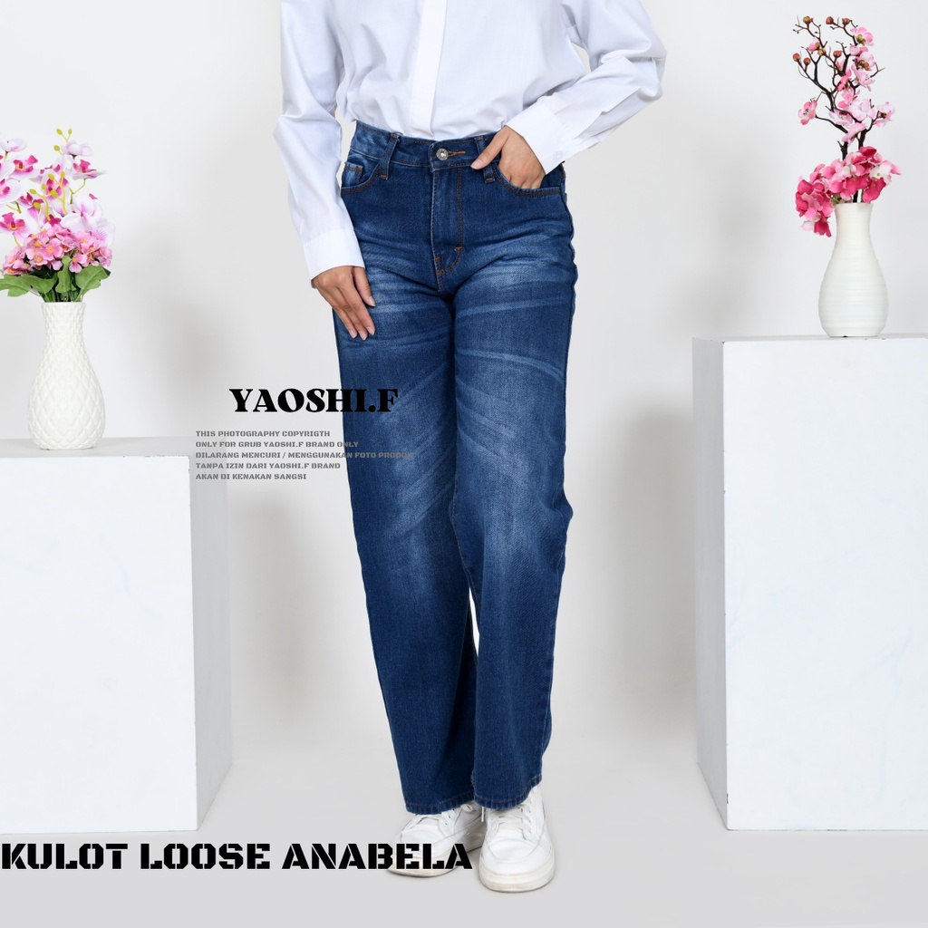 YAOSHI- Celana Panjang Jeans Wanita Pinggang Tinggi- Boyfriend Kulot OVERLOAD Size 27-30