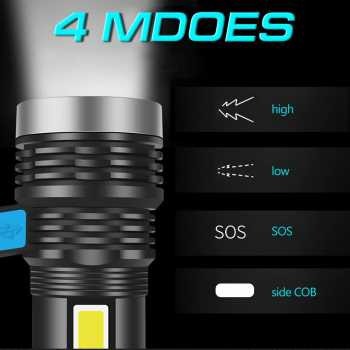 Senter LED 4 MODE RECHARGER Waterproof USB 10 W Cree XPE + COB SOS KEDIP SENTER SUPER TERANG ori