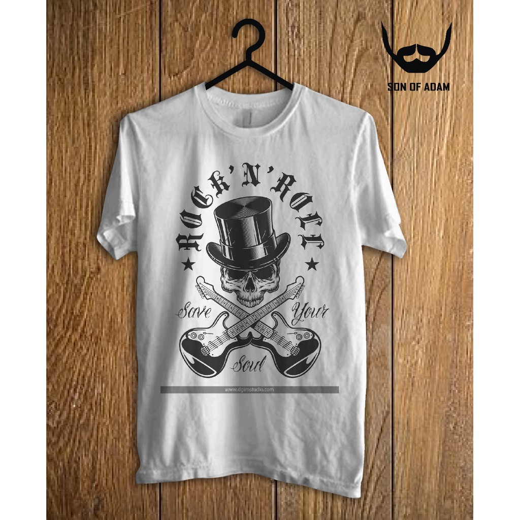 KAOS PRIA DESAIN ROCK N ROLL SABLON PRINTING TERMURAH